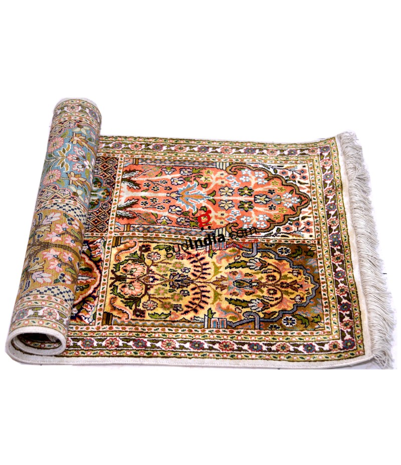 Multicolor Kashmiri Silk Carpet Hand Knotted Rug